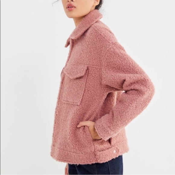 NWT Urban Outfitters Sz Large Teddy Zip-up Coat in Dusty Rose/Blush - Picture 4 of 7